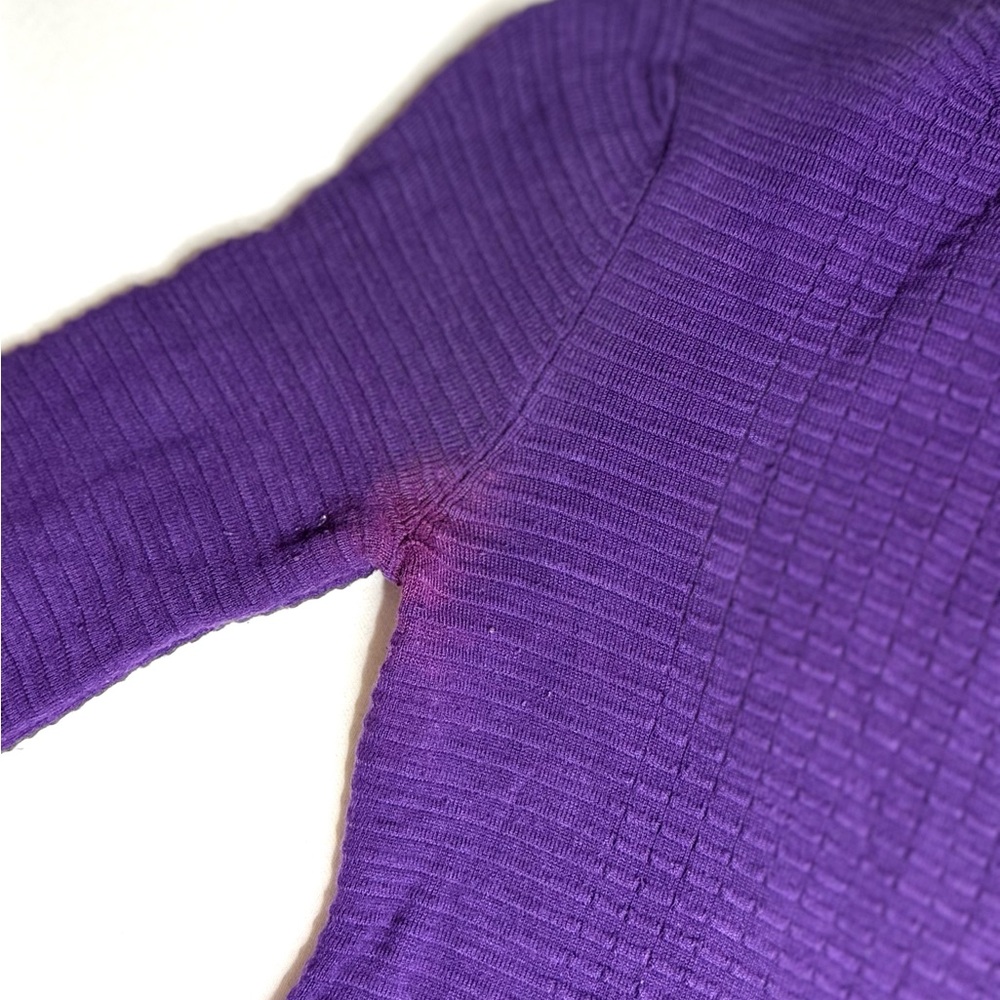 Karen Millen Purple and Black Ribbed Knit Dress Ruffle Hem Midi Size 1 Flawed - Picture 5 of 8